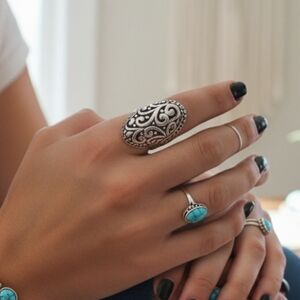 Vintage Sterling Silver Statement Ring – Ornate Scrollwork Design